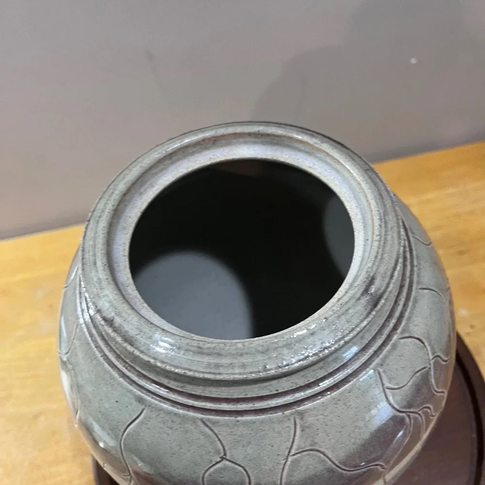 Vtg 1991 Loy Carpenter Studio Pottery Lidded Ginger Jar Gray Plum Postmodern Art